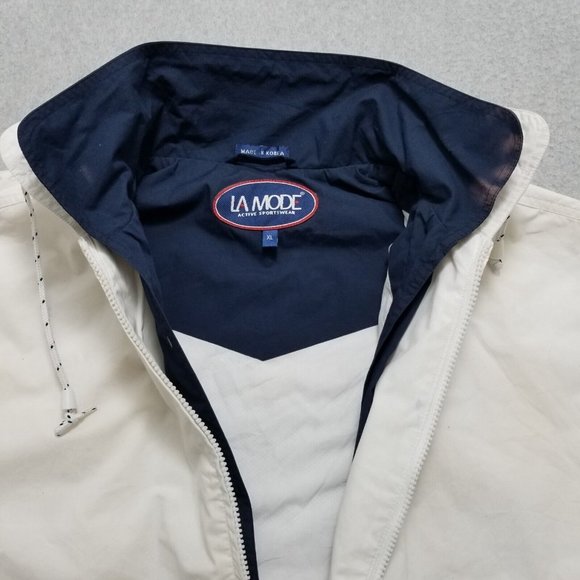 La Mode Jacket Mens XL White Long Sleeve Full Zip Pockets‎ Windbreaker - Picture 4 of 11